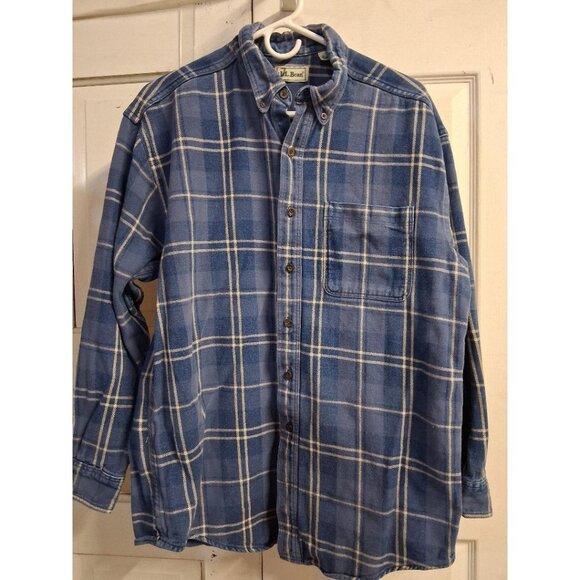 L.L. Bean Mens Large Blue Plaid Long Sleeve Button-Down Flannel Shirt - Picture 1 of 5